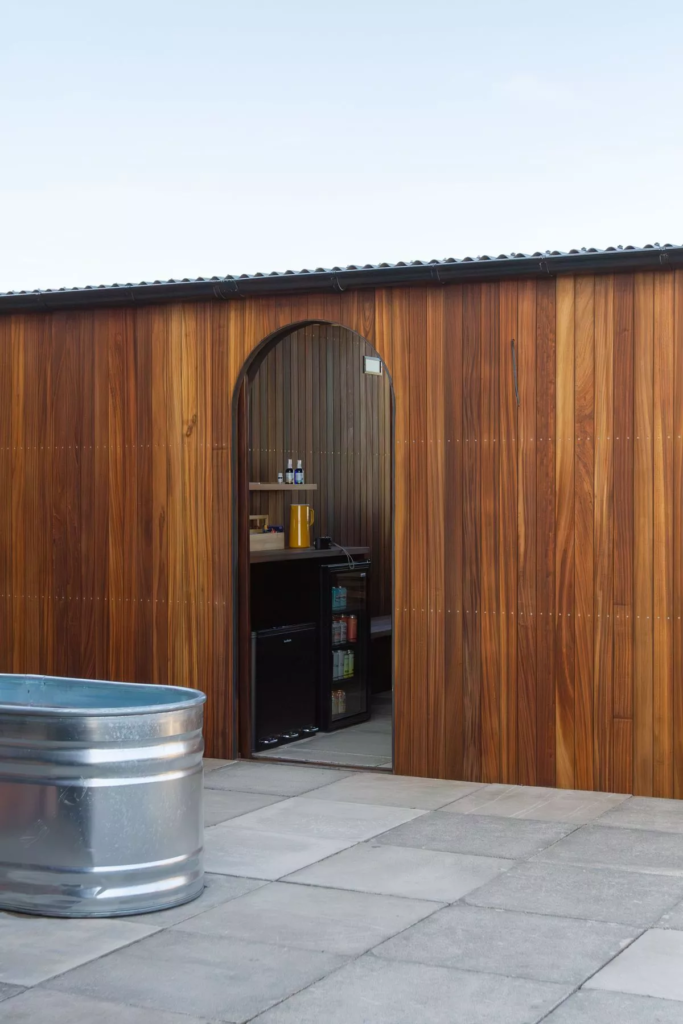 Guests enjoying rooftop sauna