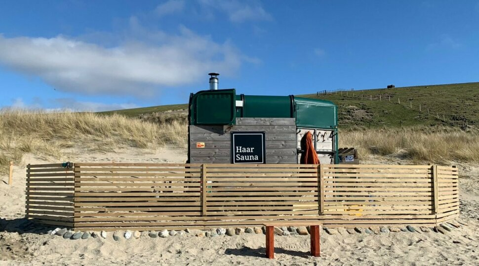 Haar Sauna trailer with coastal view